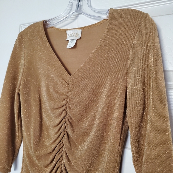 Caché Vintage Gold V-Neck Top - Picture 3 of 6